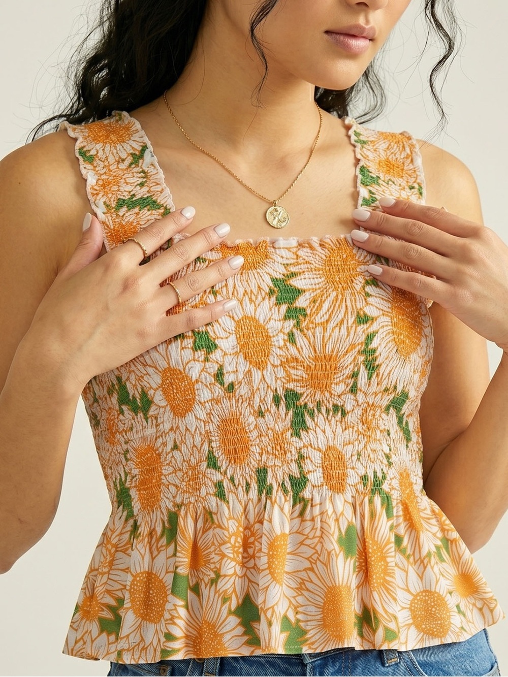 EUC Anthropologie Conditions Apply Katilia smocked floral tank top - Picture 3 of 9